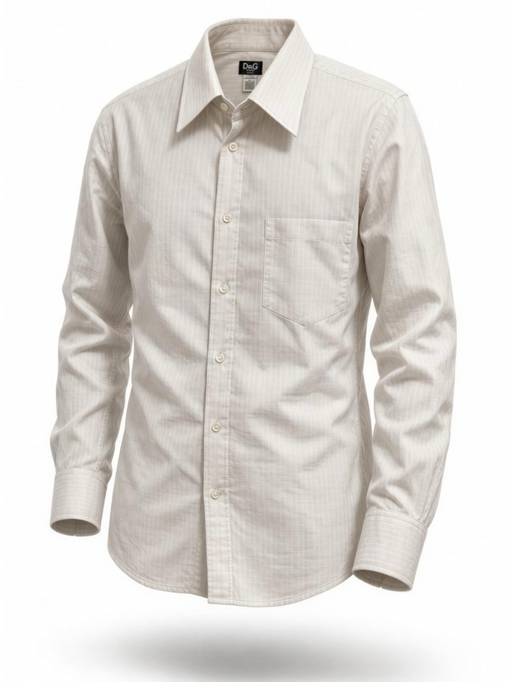 D&G Men's Off-White Textured Long Sleeve Dress Shirt Chest Pocket Formal Wear 40